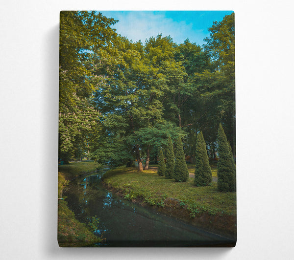  A Canvas Print of Green Stream Through Trees Canvas Art