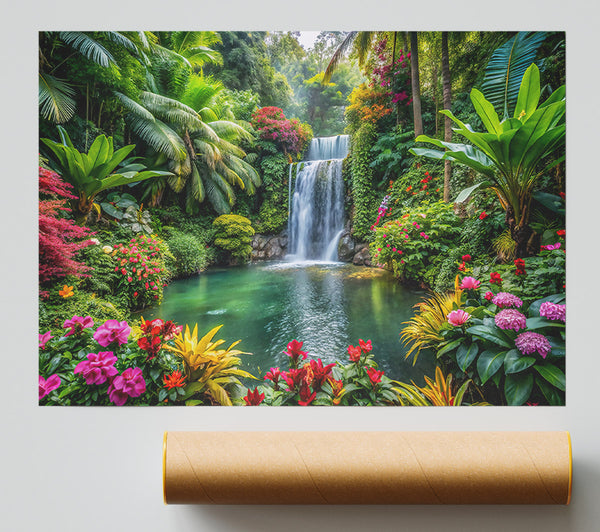Emerald Waterfall Oasis Poster