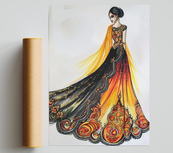 Golden Embroidered Beauty Print