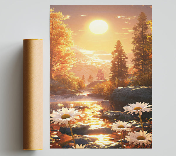 Golden River Daisies Giclee Print
