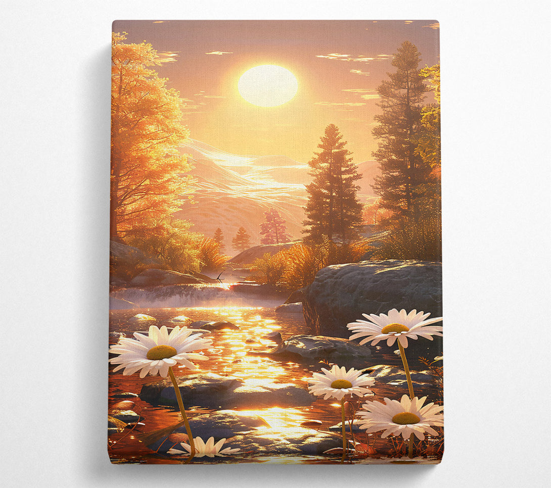 A Canvas Print of Golden River Daisies Canvas Wall Art