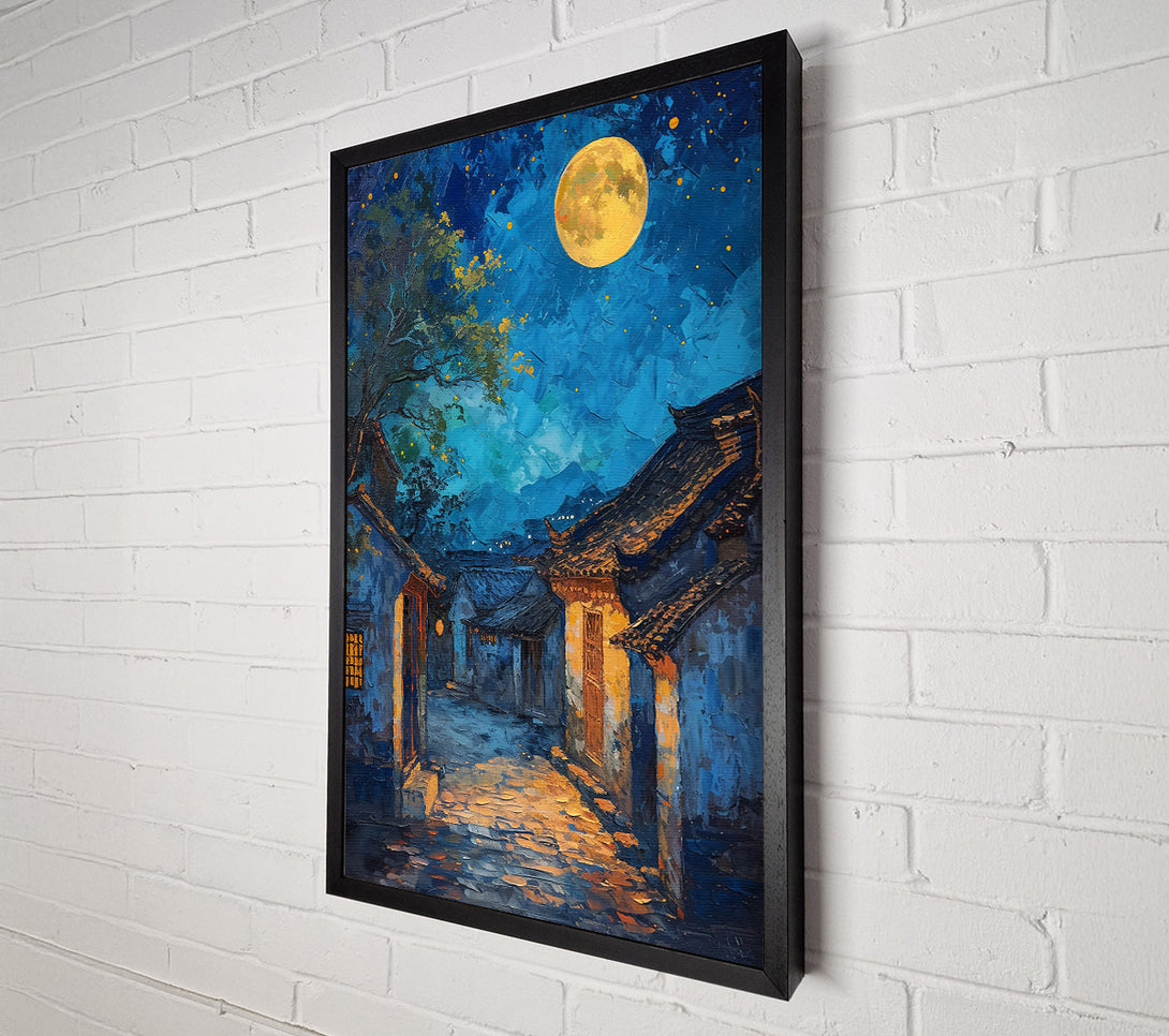  A Canvas Print of Golden Moonlit Village Canvas Print