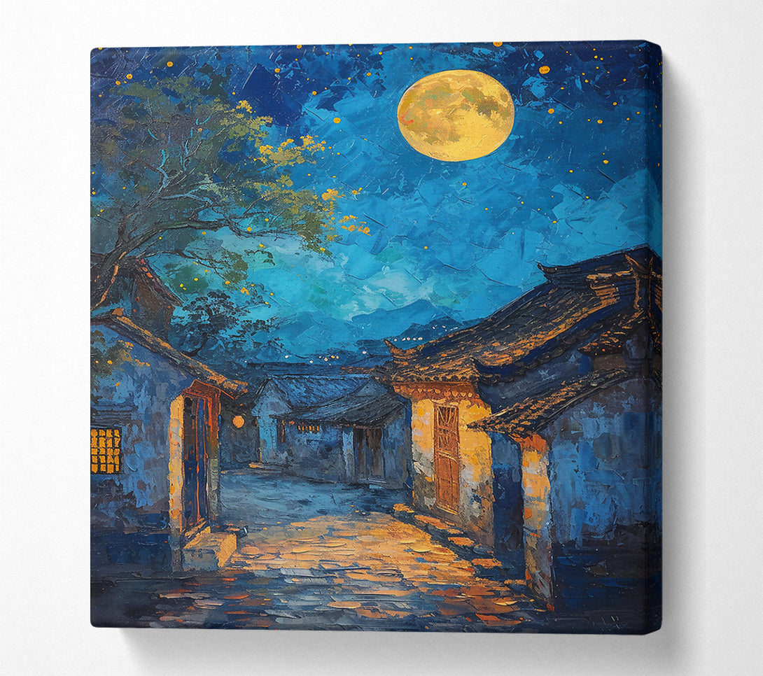  A Canvas Print of Golden Moonlit Village Canvas Print