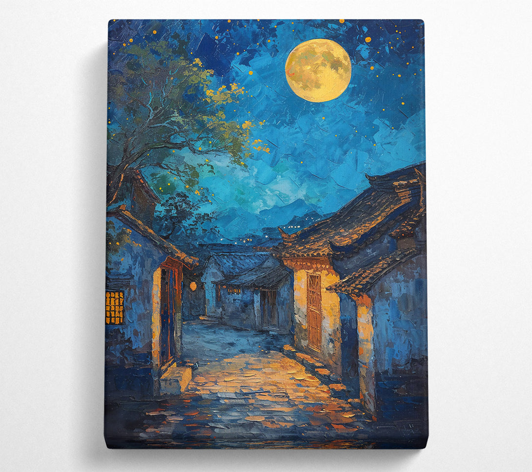  A Canvas Print of Golden Moonlit Village Canvas Print