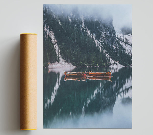 Teal Foggy Reflections Poster