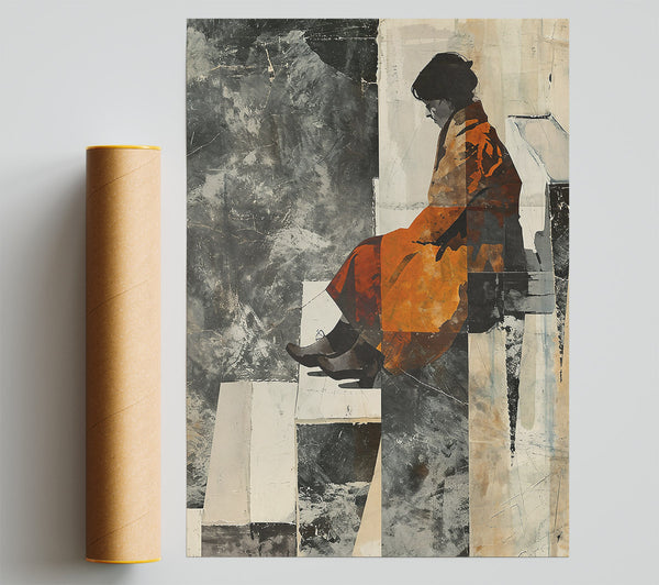 Orange Figure On Steps Poster
