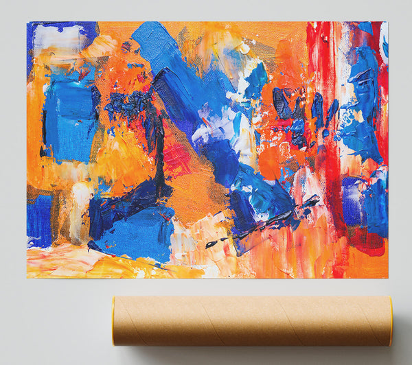 Orange Blue Abstract Strokes Print