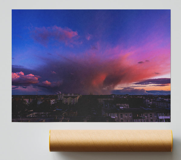 Pink City Sunset Poster