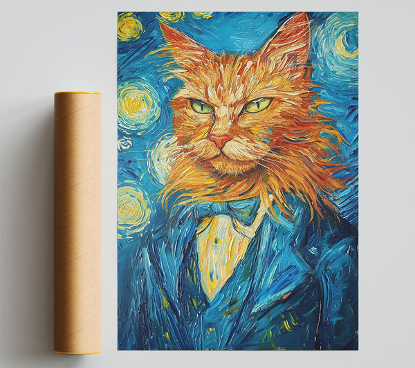 Orange Cat In Blue Night Giclee Print