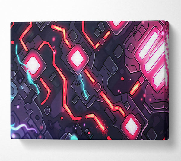  A Canvas Print of Crimson Circuitry Flow Canvas Print