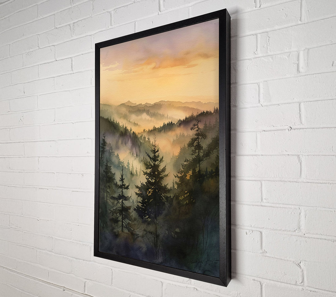  A Canvas Print of Golden Foggy Pines Canvas Print