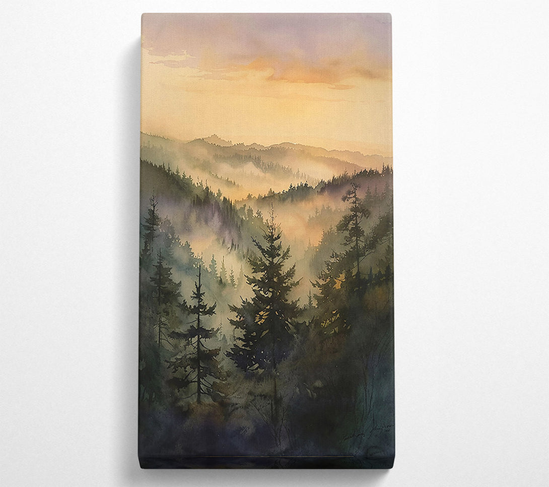  A Canvas Print of Golden Foggy Pines Canvas Print