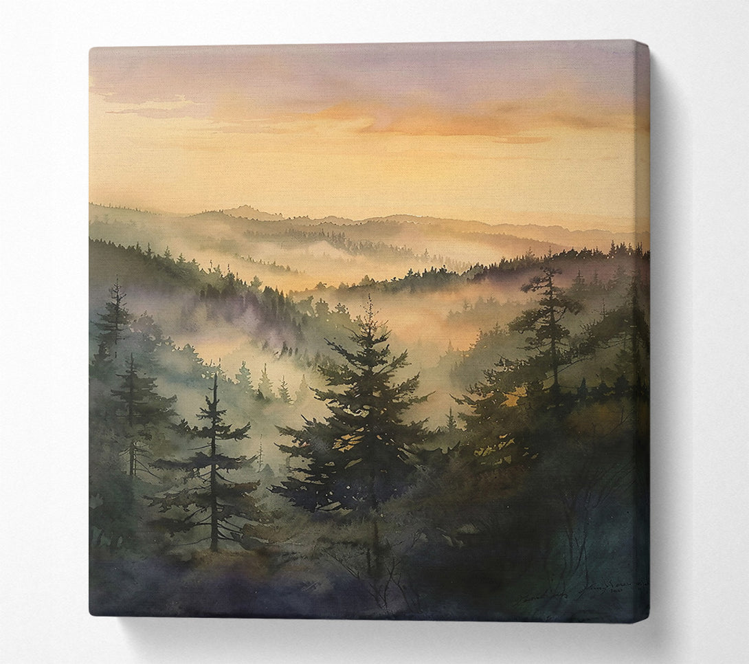  A Canvas Print of Golden Foggy Pines Canvas Print