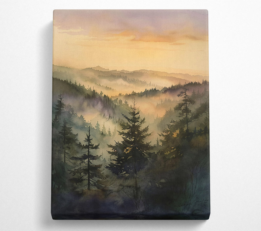  A Canvas Print of Golden Foggy Pines Canvas Print