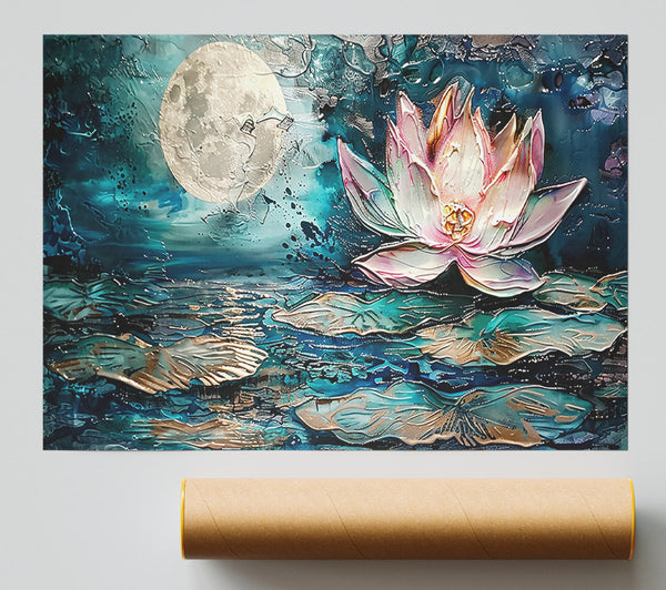 Teal Moon Lotus Poster