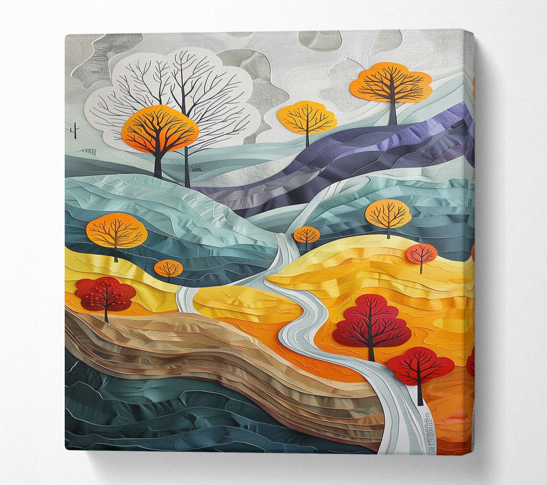  A Canvas Print of Teal Papercut Valley Canvas Print