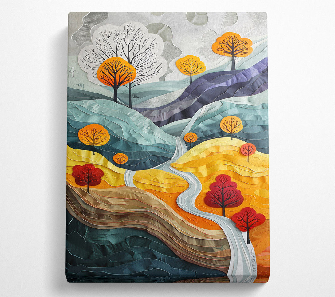  A Canvas Print of Teal Papercut Valley Canvas Print
