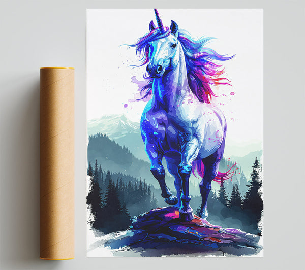 Blue Mystical Unicorn Giclee Print