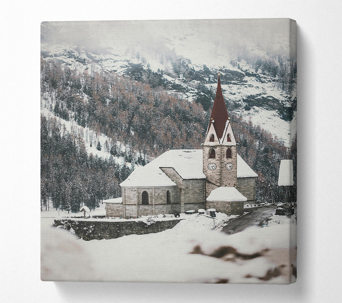  A Canvas Print of Stone Church In White Canvas Print