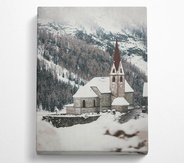  A Canvas Print of Stone Church In White Canvas Print