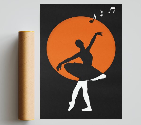 Ballerina Silhouette  Orange Circle Poster