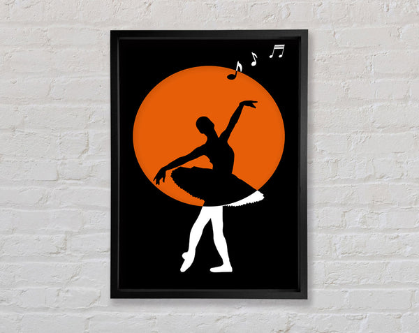 Ballerina Silhouette  Orange Circle Framed Print