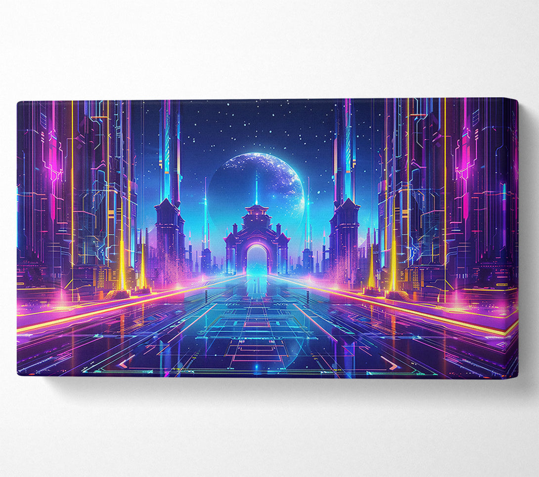  A Canvas Print of Neon Cityscape Gateway Canvas Wall Art