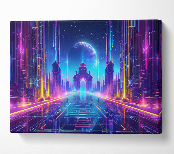  A Canvas Print of Neon Cityscape Gateway Canvas Wall Art