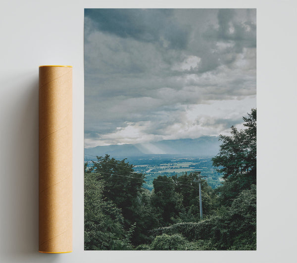 Grey Clouds Over Valley Poster