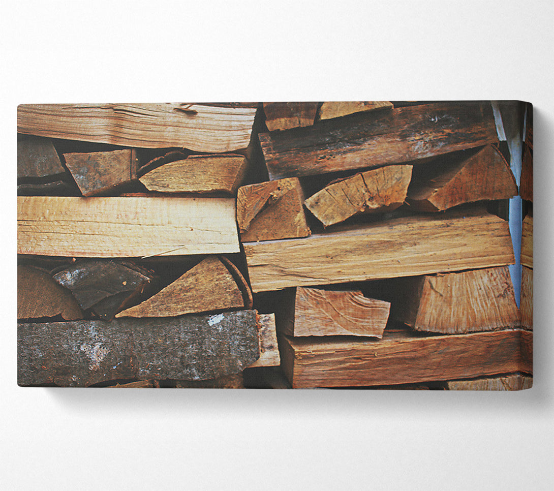  A Canvas Print of Warm Brown Stacked Wood Canvas Art