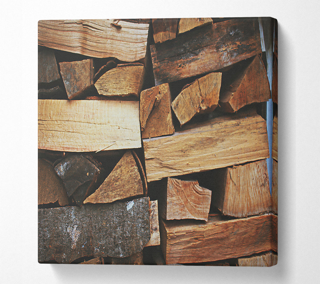  A Canvas Print of Warm Brown Stacked Wood Canvas Art