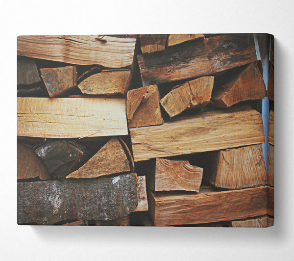  A Canvas Print of Warm Brown Stacked Wood Canvas Art