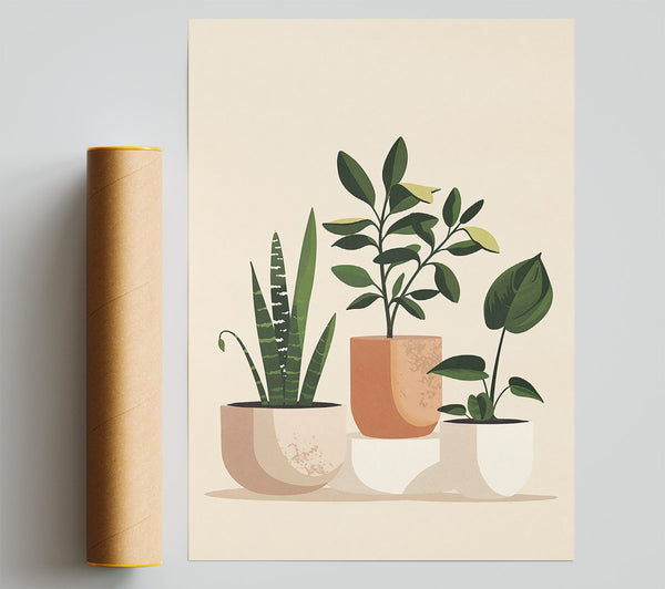Peach Potted Plants Poster