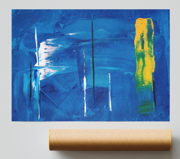Azure And Yellow Brushstrokes Giclee Print