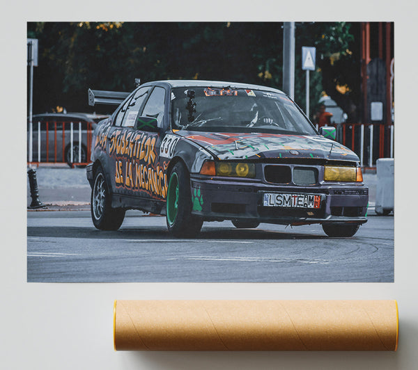 Black Graffiti Drift Car Giclee Print