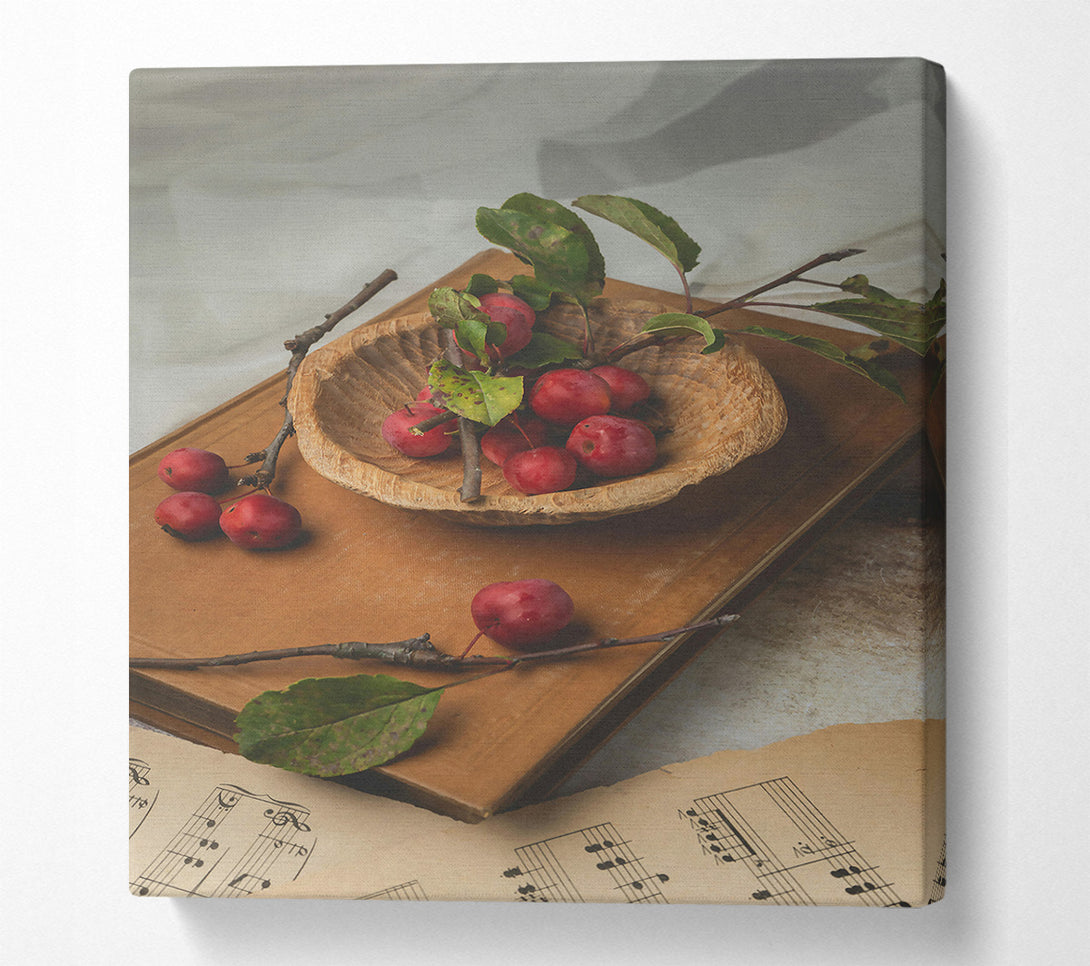  A Canvas Print of Crimson Apples On Wood Canvas Print