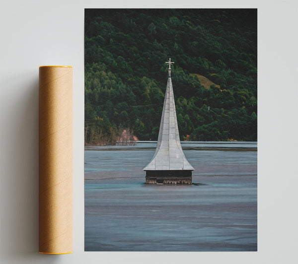 Blue Steeple Reflection Giclee Print