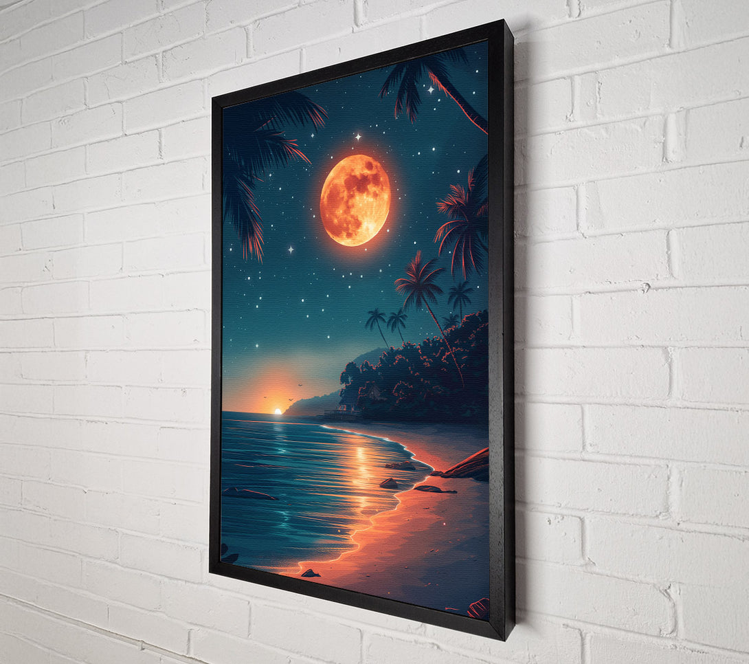  A Canvas Print of Beach Burning Moon Canvas Wall Art