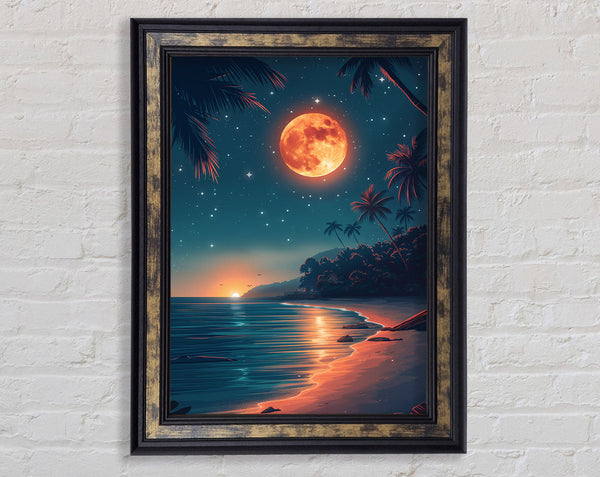 Beach Burning Moon Framed Print