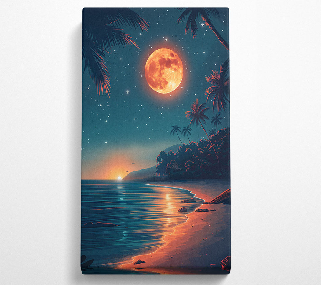  A Canvas Print of Beach Burning Moon Canvas Wall Art