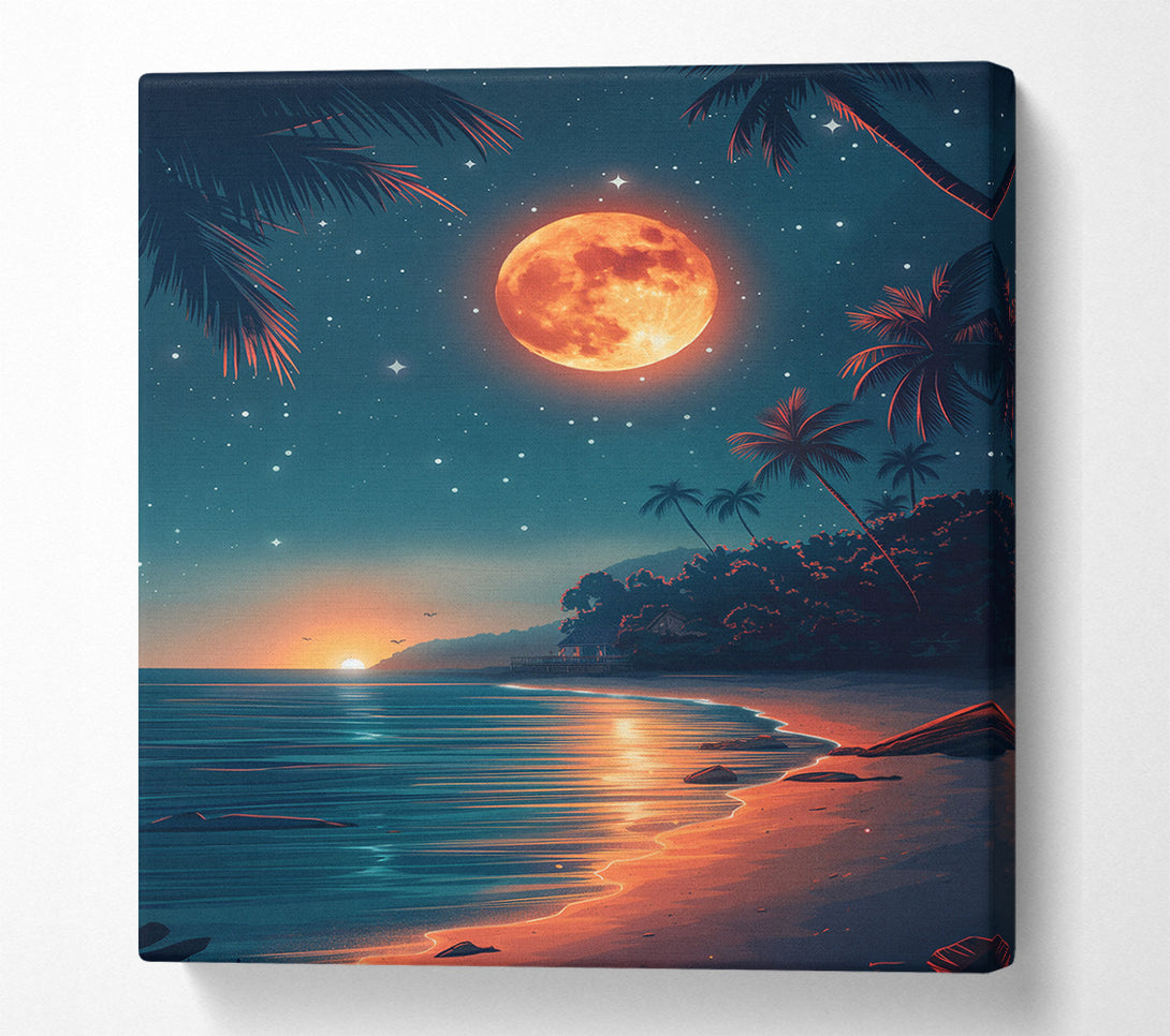  A Canvas Print of Beach Burning Moon Canvas Wall Art