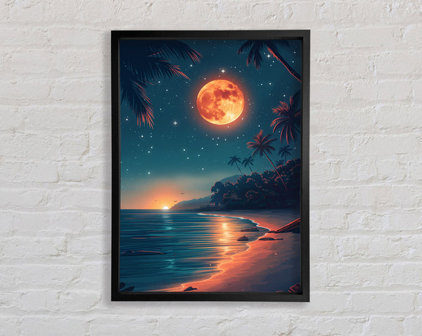 Beach Burning Moon Framed Print
