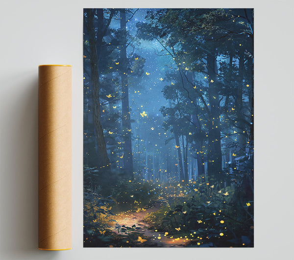 Blue Forest Fireflies Giclee Print