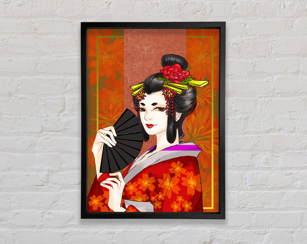 Beauitful Geisha Cartoon Framed Print