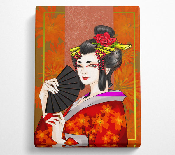  A Canvas Print of Beauitful Geisha Cartoon Canvas Wall Art