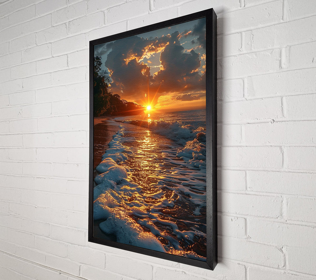  A Canvas Print of Golden Sunset Waves Canvas Art