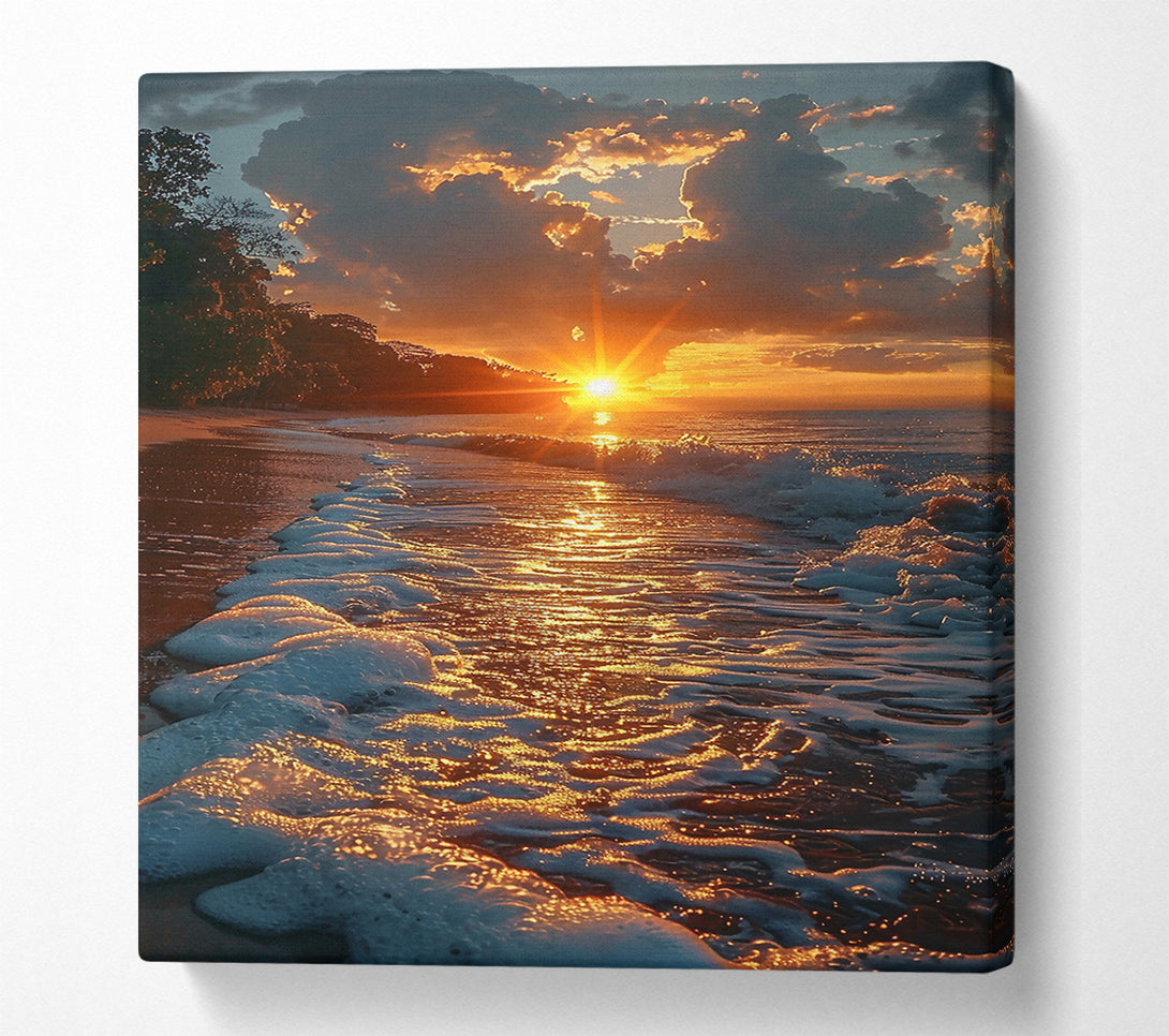  A Canvas Print of Golden Sunset Waves Canvas Art