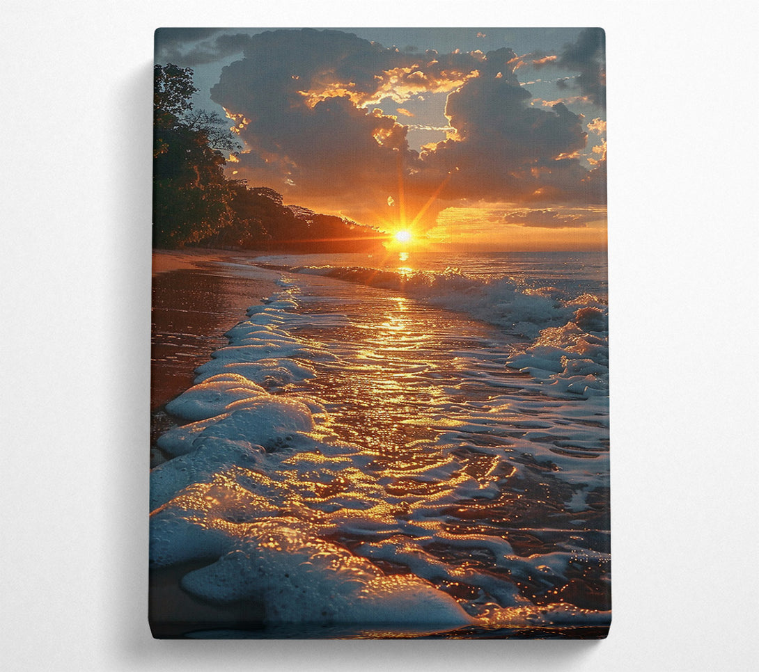  A Canvas Print of Golden Sunset Waves Canvas Art