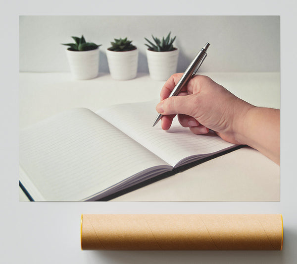 Silver Pen And Blank Page Poster