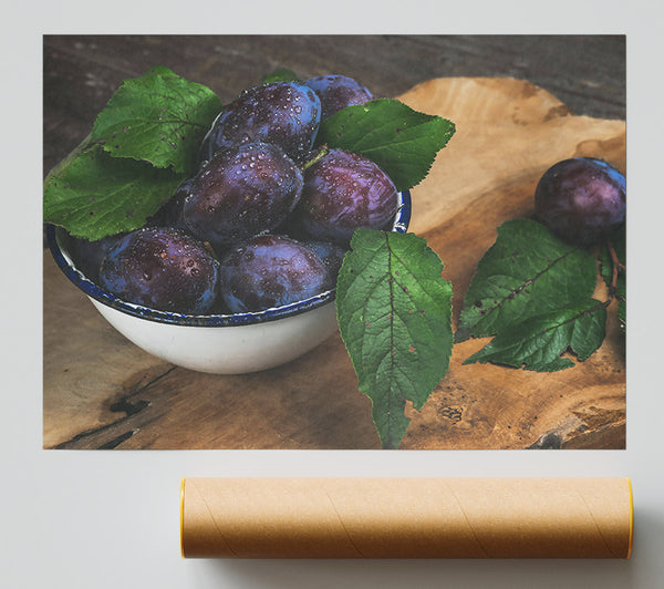 Purple Plums And Leaves Poster